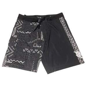 MENS DAHUI BOARD SHORTS 40 BLACK GRAY TRIBAL POLYNESIAN SURF BEACH TRUNKS